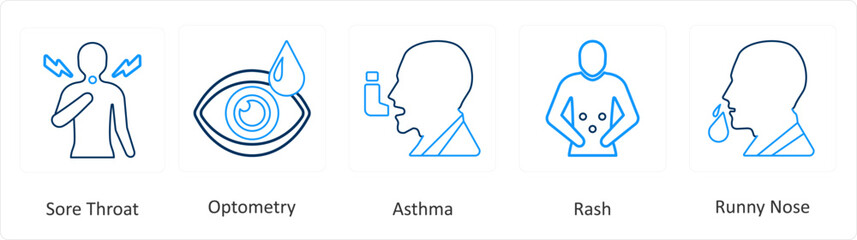 Sticker - A set of 6 Medical icons as sore throat, optometry, asthma