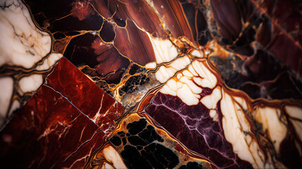 Wall Mural - Red and white marble with golden veins background. Generative AI