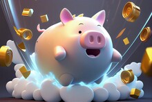 Piggy Bank With Gold Coins Flying In The Air. Generative AI
