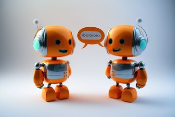 two cute robots chatting. futuristic chatbots having a discussion