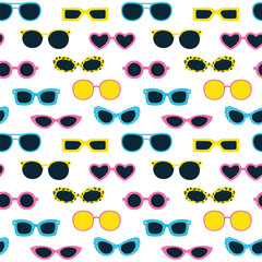 Wall Mural - Vector seamless pattern with sunglasses on a white background