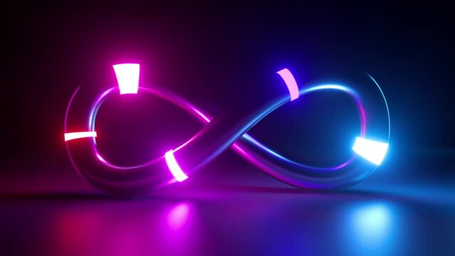 Wall Mural -  - endless 3d animation, abstract geometric background of infinity symbol. Glowing neon lights moving across the surface of an endless loop. Minimalist animated wallpaper