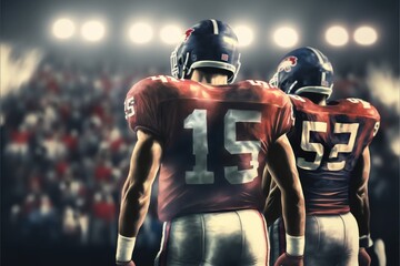 Wall Mural - Close-up american football team boys in sport stadium. Concept of teamwork at stadium. Finest generative AI.