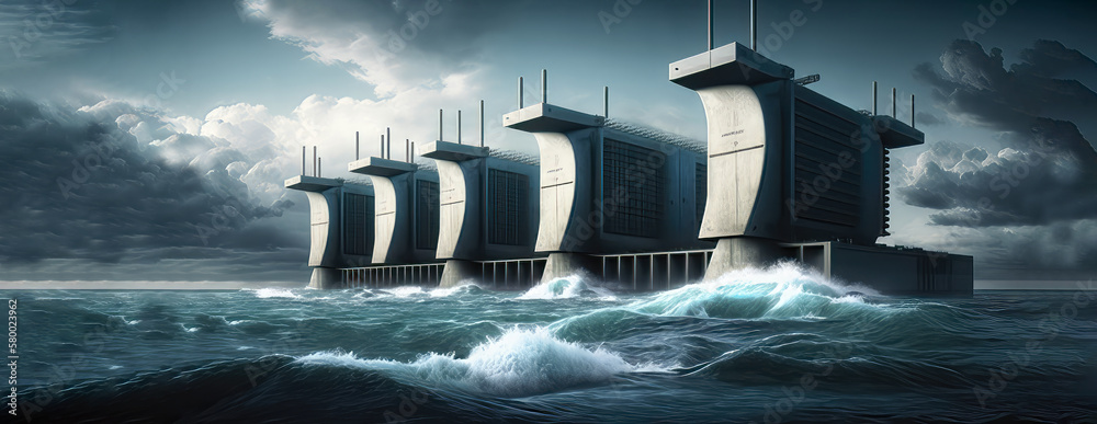 Renewable Energy. Ocean wave power generator or tidal power energy ...