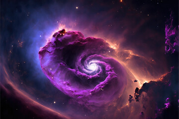purple, red and blue space with stars. fantasy galaxy generative ai background
