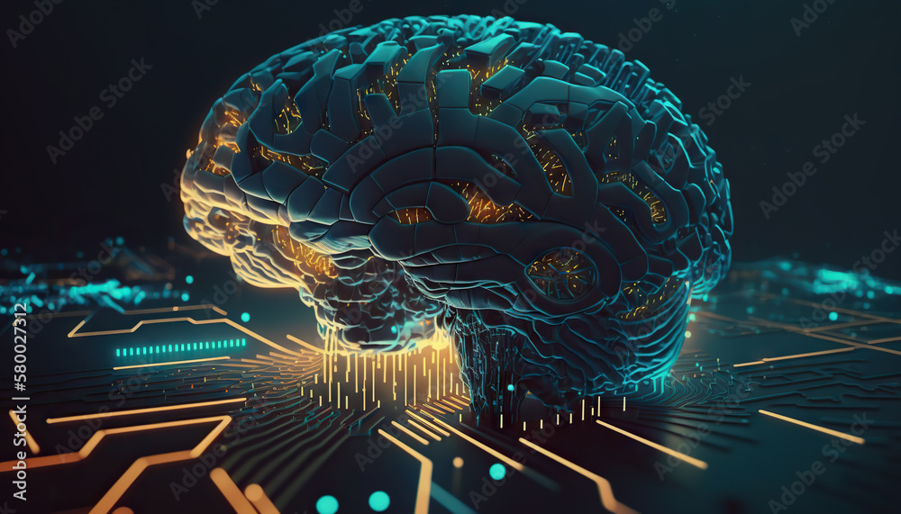 Digital brain connected to data center. Artificial intelligence concept ...