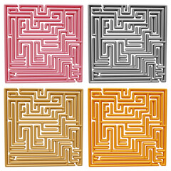Poster - Set of maze puzzle in 3d rendering