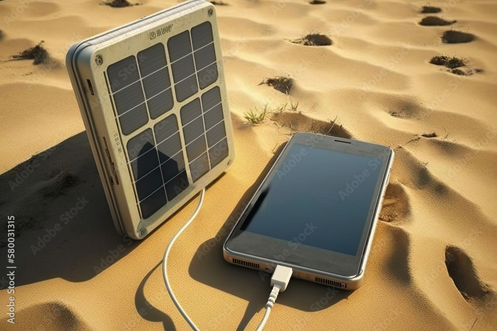 Generative AI image of contemporary smartphone charging with power bank ...