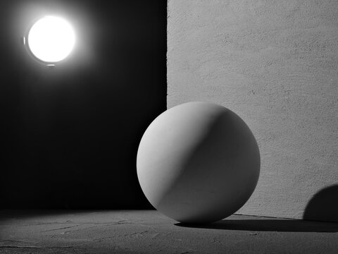 Fototapete - Gray concrete background with sphere