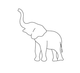 Wall Mural - Vector isolated one single elephant with trunk up  silhouette colorless black and white contour line easy drawing

