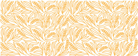 Cereal pattern for bakery. Spikelets and ears of wheat, rye or barley. Editable outline stroke. Vector line.