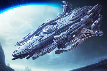 spaceship in outer space, science fiction futuristic background, 3d illustration created with genera