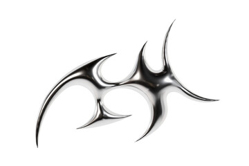 Fototapete - 3d chrome metal cyber sigil shape. Abstract liquid mercury metallic icon. 3d rendering aluminum gradient shape design element. Brutalist futuristic style
