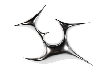 Fototapete - 3d chrome metal cyber sigil shape. Abstract liquid mercury metallic icon. 3d rendering aluminum gradient shape design element. Brutalist futuristic style