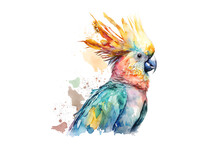 Cockatoo Parrot Painted With Multicolored Watercolors Isolated On A White Background. Generated By AI