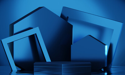 blue abstract geometric background, japanese style podium blue concept .