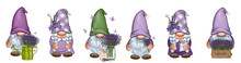 Lavender, Gnomes. Gnomes Set. Flower Gnomes. Lavender Clipart. Gnomes. Gnome Girl.