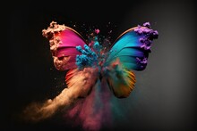 Abstract Exploring Powder Color Painting. Concept Of Butterfly In Fantasy Creative Shading Multicolor Mist Design. Finest Generative AI.