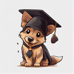 Graduated cartoon cap on happy dog