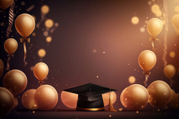 Wall Mural - Festive graduation celebration party with balloons. Illustration AI Generative