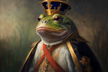 A Painting Of A Royal Queenly Frog Wearing A Tiara, A Portrait Generative AI