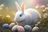 Fototapeta Dinusie - a bunny with easter eggs