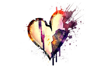 Poster - heartbreak is drawn with multi-colored watercolors isolated on a white background. Generated by AI