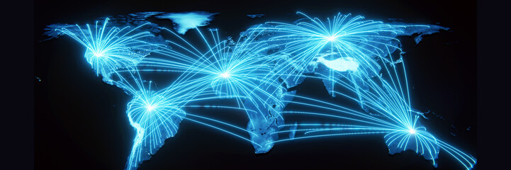 Wall Mural - Globalization and communication concept. Earth and luminous rays. 3d rendering