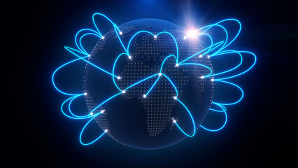Wall Mural - Globalization and communication concept. Earth and luminous rays. 3d rendering