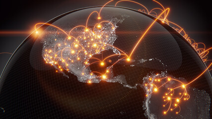 Wall Mural - Globalization and communication concept. Earth and luminous rays. 3d rendering