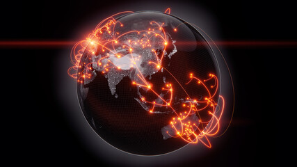 Wall Mural - Globalization and communication concept. Earth and luminous rays. 3d rendering