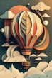 Hot air balloon made of colorful cut out paper craft. Generative ai illustration.