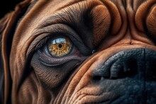 Dogue De Bordeaux Close Up. Wrinkled Dog. Generated By AI