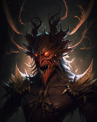 Wall Mural - a close up of a demonic creature on a dark background, monster, horror art illustration 