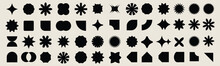Brutalist Abstract Geometric Shapes. Y2K Geometric Design Element Shapes. Figures, Stars, Spiral Flower And Circles. Bauhaus Memphis Design Geometric Silhouette Elements Design.