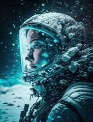 Wall Mural - Space Explorer Braving the Harshness of a Frozen Planet Created Using Generative Ai