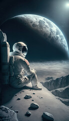 Wall Mural -  ESA Astronaut Watches Earth from the Moon's Surface Created Using Generative Ai