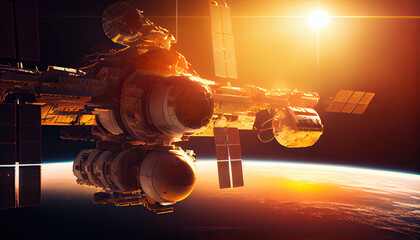 Wall Mural - Space Station with Earth in the Background Created Using Generative Ai