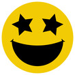 © Serkay - Happy face icon with star eyes, yellow color flat style vector design, funny concept, laughing element object, isolated on white background.