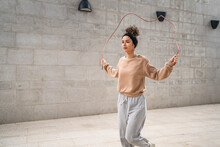 One Woman Young Adult Caucasian Female With Jumping Rope Training