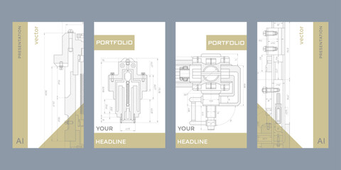 Wall Mural - Mechanical Engineering drawing .Brochure templates or cover book, page layout, flyer desig.Vector illustration.