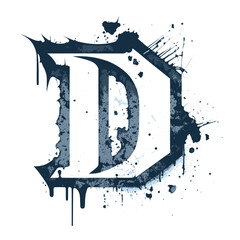 Letter D, Vintage Logo Icon in 3D, Paint and Brush Texture,Dirty Splat and Spray Texture,Metallic Drip in Modern Blue Texture