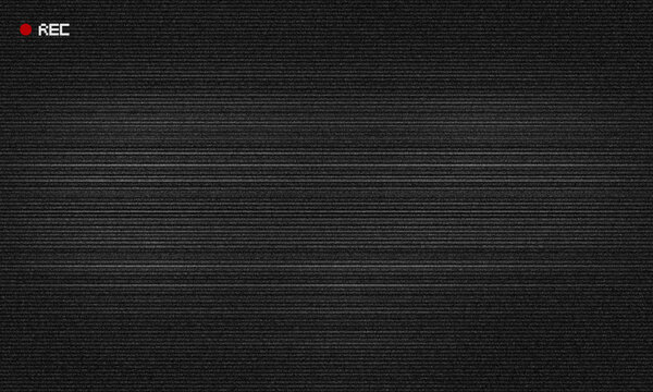 retro cctv or vhs video white noise background texture with red recording indicator. vintage horizon