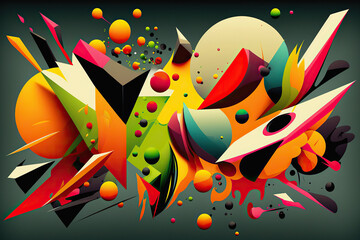 Wall Mural - Abstract colorful illustration background with many different random shapes, modern art style. Generative AI