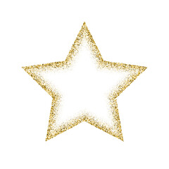 Wall Mural - Star shape gold frame made of glitters with bright glow light effect vector illustration. Abstract golden border from luxury metal dust for swirl portal, decorative royal award on white background