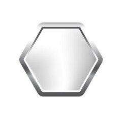 silver hexagon button with frame vector illustration. 3d steel glossy elegant design for empty emble
