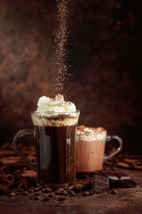 Wall Mural - Coffee and hot chocolate with whipped cream.