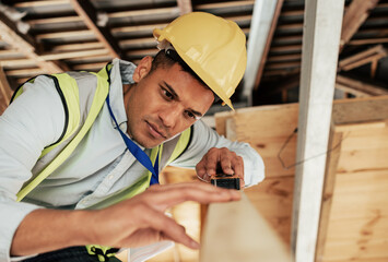 Poster - Wood, tools and carpenter man building project, furniture design or home renovation measure at construction site, workshop or manufacturing. Construction worker, contractor or builder working process