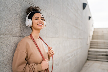 Wall Mural - one woman young adult caucasian female with jumping rope training