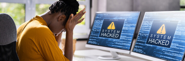 Poster - Computer System Hacked. Virus Software Screen